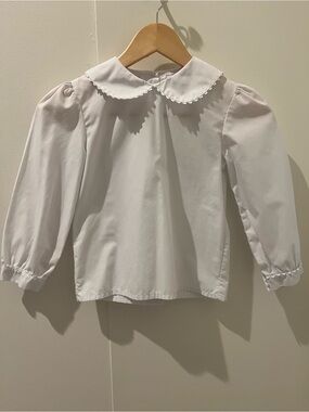 Girls' White Peter Pan Collar Blouse with Puff Sleeves